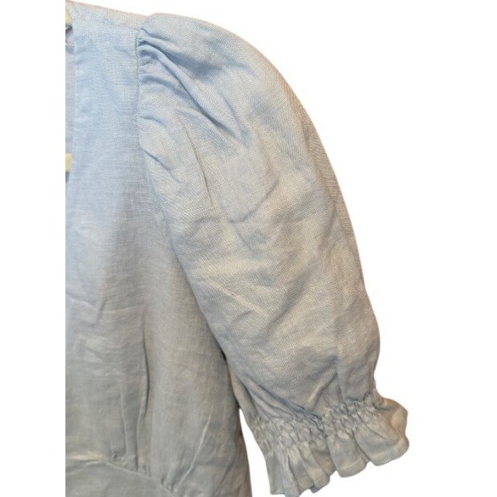 Other Stories 100% Linen‎ Puff Sleeve Button Front Midi Dress Light Blue Size 4 - Picture 7 of 9